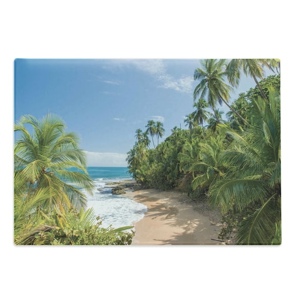 Central America Cutting Board, Wild Caribbean Beach of Manzanillo at Puerto Viejo Tropical Plants, Decorative Tempered Glass Cutting and Serving Board, in 3 Sizes, by Ambesonne
