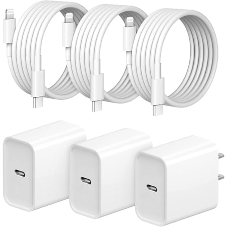 Typpkmm 20W USB C Charger 3-Pack with 10ft Cable PD 3.0 Fast