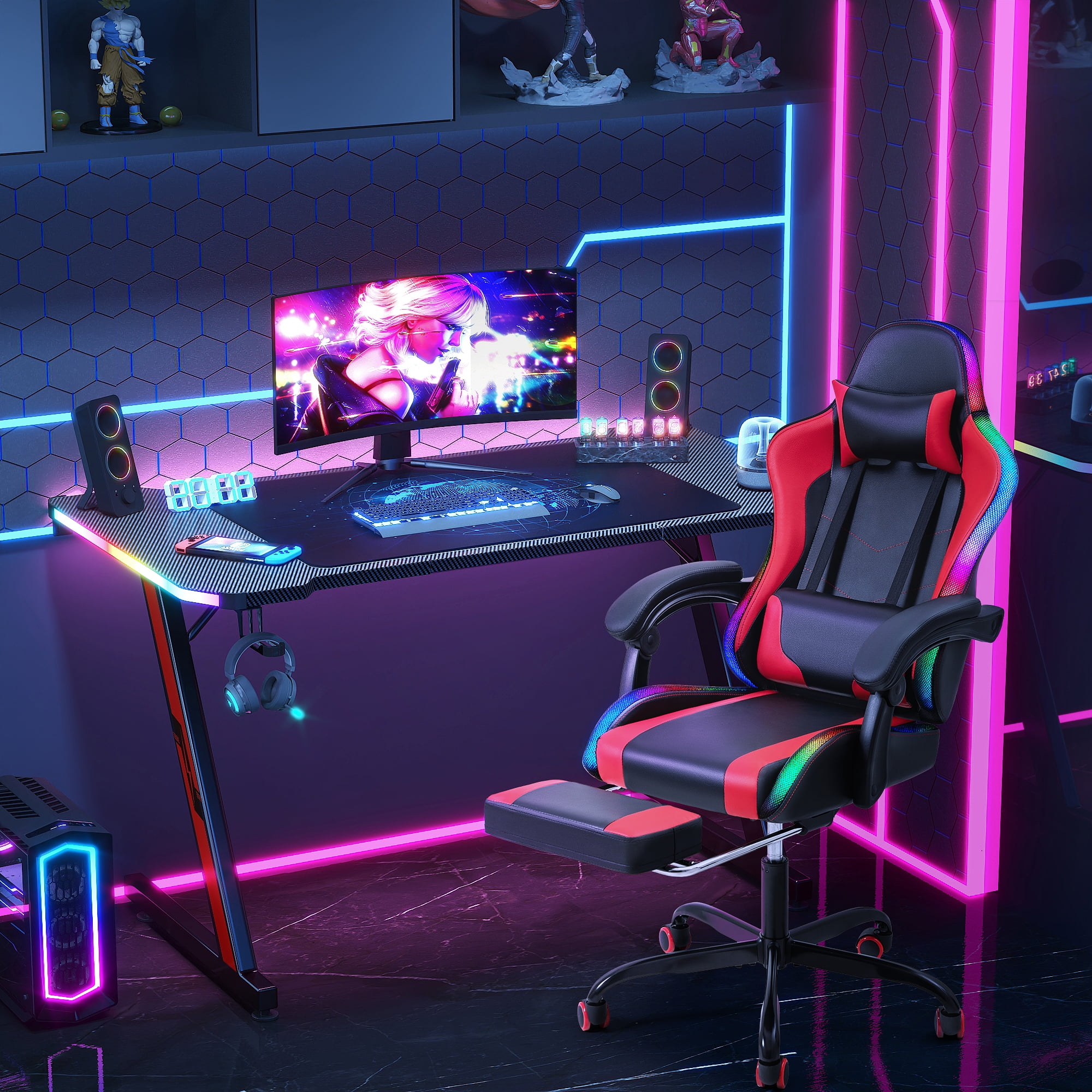 Homall RGB Gaming Desk and Chair Set Carbon Fiber Desktop Z