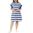 thumbnail image 5 of Agnes Orinda Plus Size Tunic Dress for Women 2025 Summer Short Sleeve Striped Casual t Shirt Dress 2X Royal Blue, 5 of 7