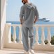 thumbnail image 5 of Ceisia Men's Loose Fit Cotton-Linen 2-Piece Set Hooded Henley Long Sleeve Shirt with Elastic Waist Wide Leg Pants Gifts, 5 of 8