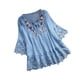 thumbnail image 1 of Top Vintage Qarigey para mujer blusa con cuello en V azul, 1 of 6