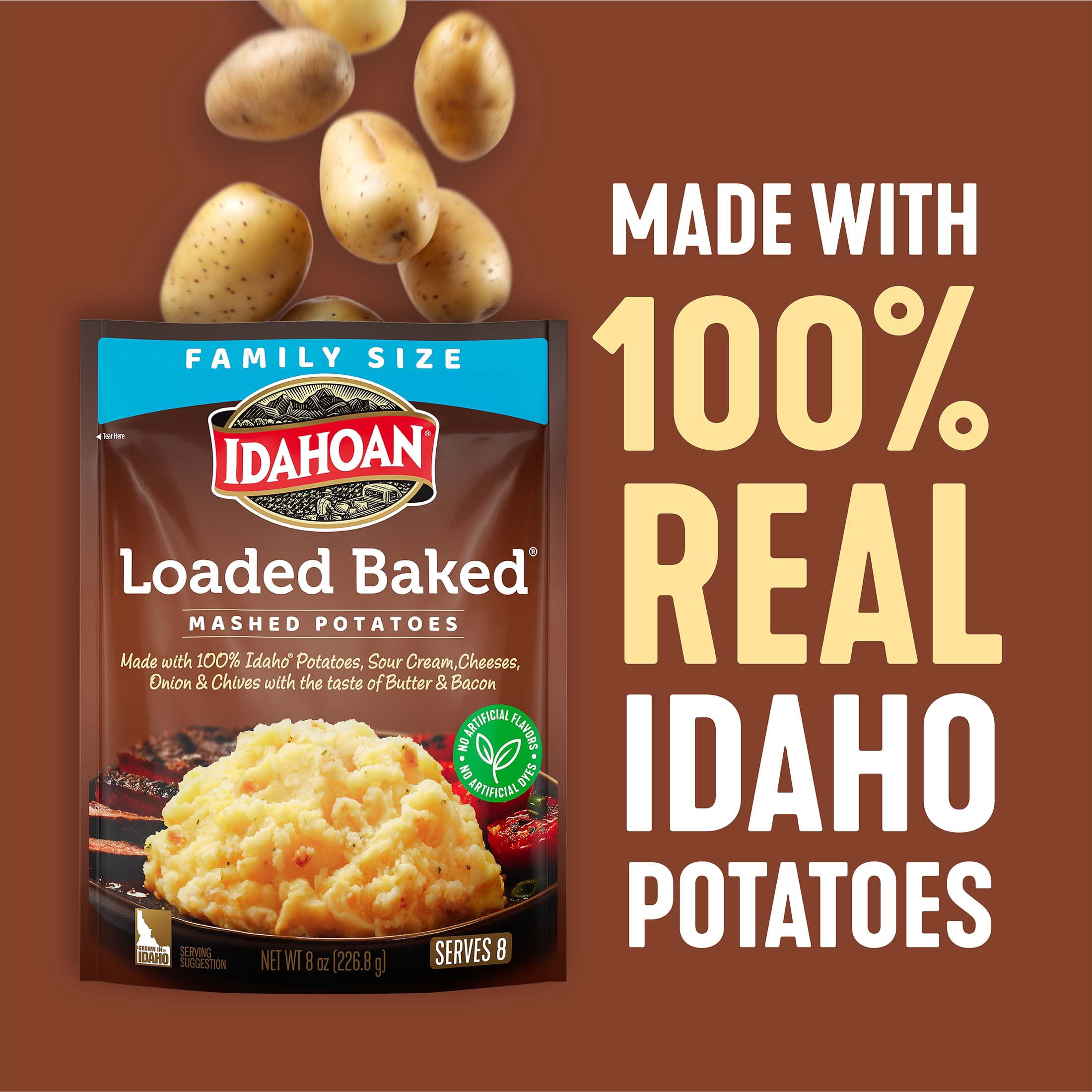 (6 pack) Idahoan Loaded Baked Mashed Potatoes Family Size, 8 oz Pouch
