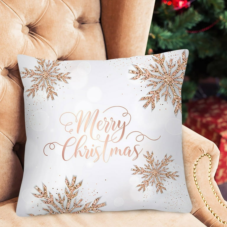 Christmas Pillow Covers Gold And White Merry Christmas Pillowcovers 18X18 Inch Peach Skin Like Cloth Pillowcase Xmas Decor Winter Party Decoration For Sofa Couch Walmart