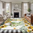 thumbnail image 2 of Spring Gnomes Area Rugs 5x7 ft Watercolor White Yellow Floral Leaf Linen Texture Black Plaid Washable Rug Non Slip Indoor Carpet Absorbent Floor Mat for Living Room Bedroom Dining Room, 2 of 9