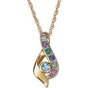 Personalized Planet Family Sterling Silver or 14K Gold over Silver Birthstone and Diamond Accent Teardrop Pendant, 20"