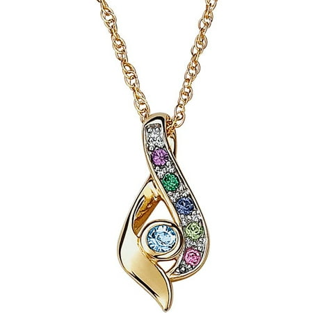 Personalized Planet Family Sterling Silver or 14K Gold over Silver Birthstone and Diamond Accent Teardrop Pendant, 20"