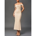 thumbnail image 5 of Off the Shoulder Maxi Long Dress Corset Ruched Bodycon Formal Wedding Guest Dresses for Women Apricot S, 5 of 8