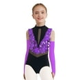 thumbnail image 4 of Aislor Gymnastic Outfits for Girls Sequins Ballet Leotard Color Block Latin Jazz Modern Dance Bodysuit with Gloves Purple 16, 4 of 7