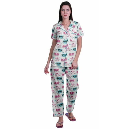 

Moomaya Pajamas For Women Pj Set Printed Cotton Button Up Pajama Shirt Sleepwear