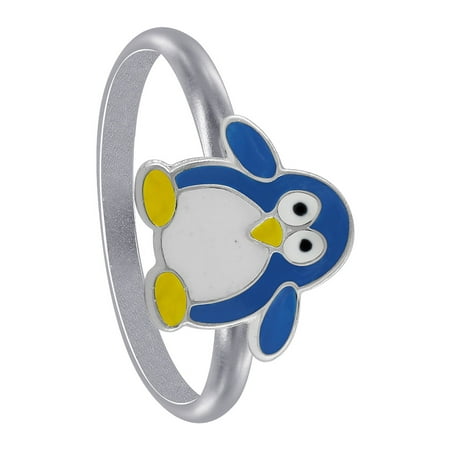 - Gem Avenue Penguin Shape 925 Sterling Silver Blue Enamel Kids Ring