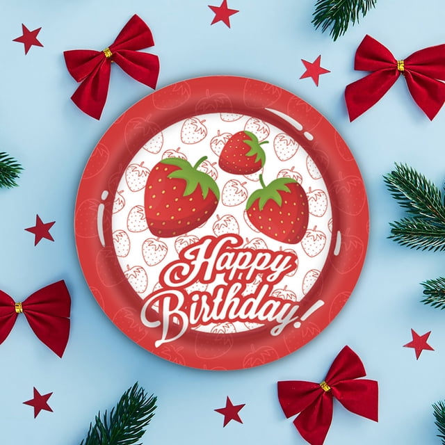 TIMIFIS Disposable Tableware Strawberry Party Theme Tableware Set Disposable Decorative Tableware Paper Set Kitchen Appliances