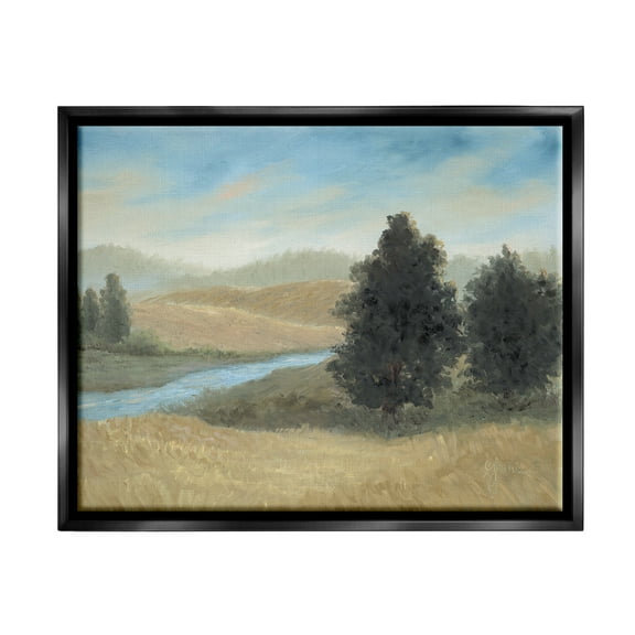 Stupell Industries Rural Creek Landscape Landscape Painting Black Floater Framed Canvas Art Print Wall Art, 21 x 17