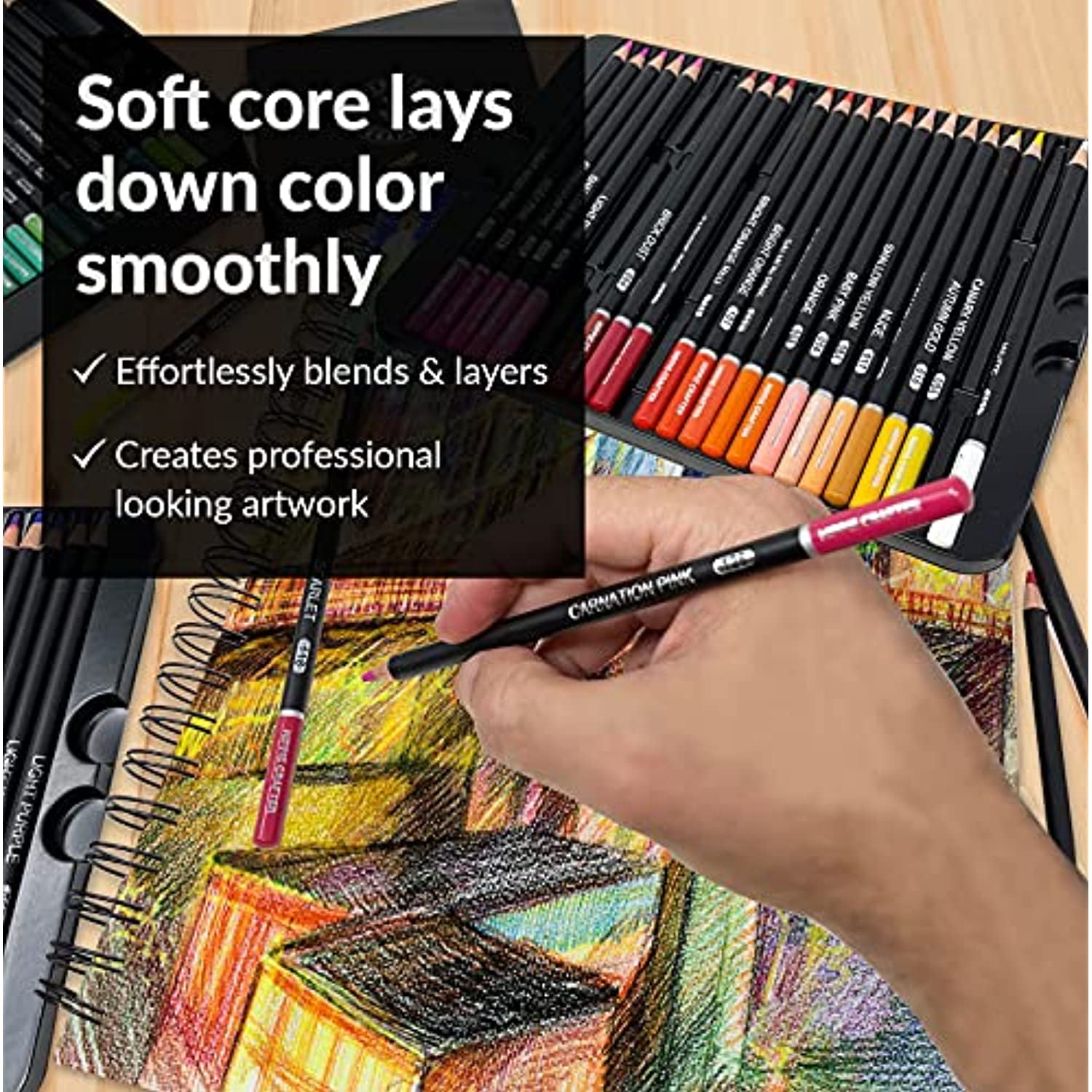 Hippie Crafter 72 Colored Pencils for Artists Professional Coloring Pencil Colors for Adults Art