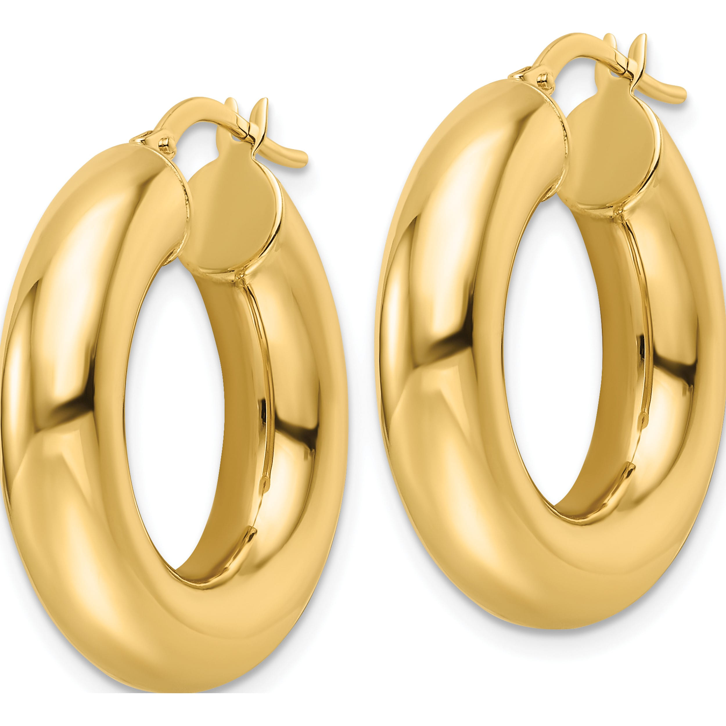 14K Yellow Gold Polished 6Mm Hollow Round Tube Hoop Earrings (Width 25.6) (Length 26.8) - Jbsp