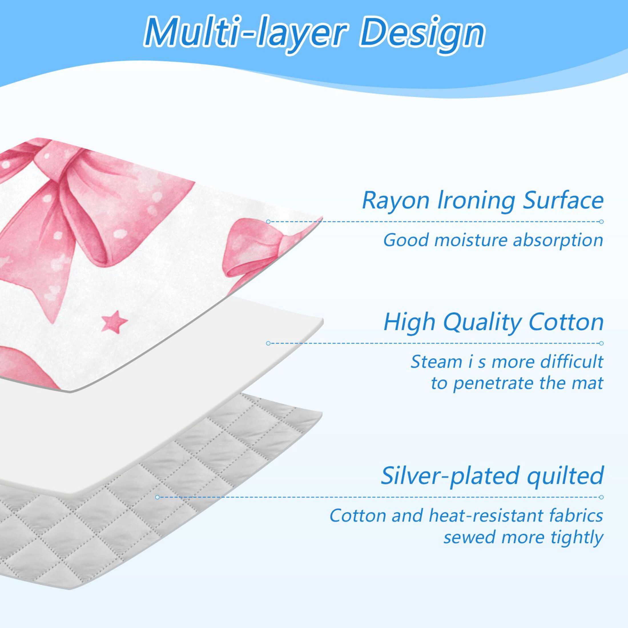Pink Bows and Stars Ironing Mat Blanket Portable Travel Ironing Pad Heat Resistant Pad 47.2" x 27.6”