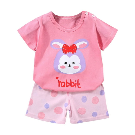 NIEWTR Toddler Boy Clothes Kids Summer Short Sleeve T-Shirt and Shorts Cartoon Print Outfit 2 Piece Sweatsuit Clothing Set For 1t 2t 3t 4t 5t 6t (Pink,6-12 Months)