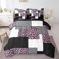 thumbnail image 1 of YST ENSEMBLES de Literie Léopard Rose Violet, Ensemble Couette 7 Pcs à Rayures pour Lit Simple, Ensemble Complet Noir Gris, Ensembles de Lit Réversibles à Lignes Minimalistes et Carrés avec Ensemble de Draps Déco de Chambre, 1 of 5