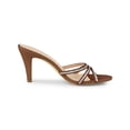 thumbnail image 3 of BLISSFUL STEP Women's Triple Strap Rhinestone Mules Open Toe Stiletto Heel Slide Sandals Brown 10, 3 of 7