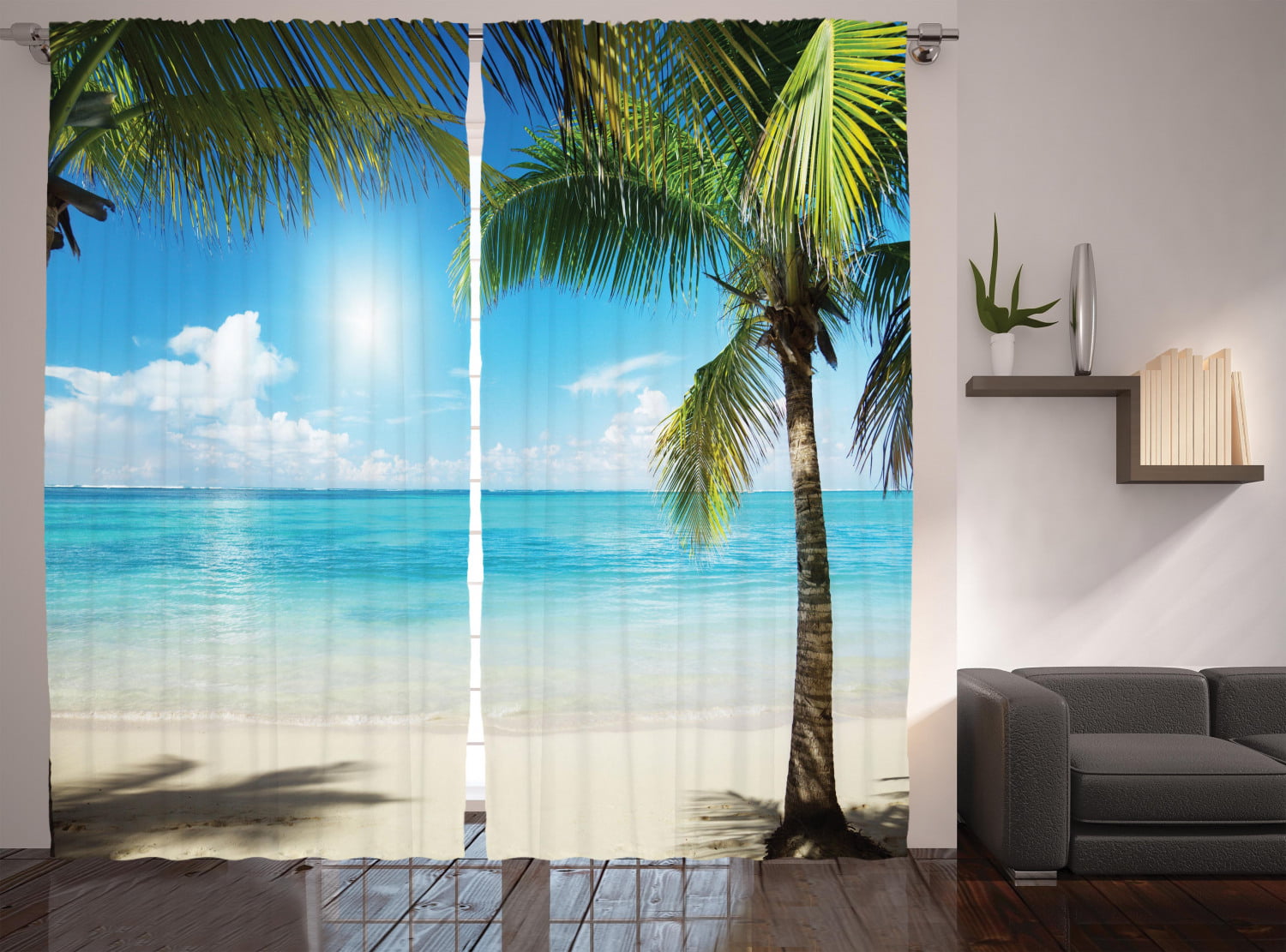 Tropic Curtains Coconut Palm Tree Plants Window Drapes 2 Panel Set 108x84 Inches 