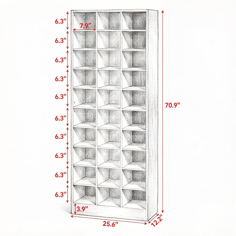 Tall Cubby Shoe Storage Cabinet, 30 Adjustable Cubbies Holds Up to 30 Pairs, Thick Manufactured Wood Freestanding Shoe Rack Max 330LBS for Entryway Closet
