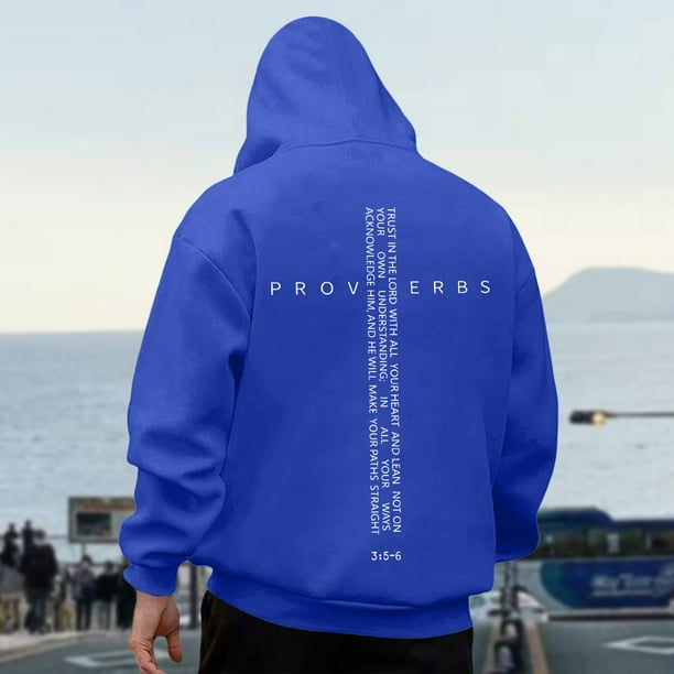 MHFRRA Sudadera con Capucha para Hombre, con Estampado Gráfico de Verso Retro, Media Cremallera, para Uso Informal Azul