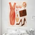 thumbnail image 1 of Heels and Dresses Tapestry, Accessories Fashion Cocktail Dress Lipstick Earrings High Heels, Wall Hanging for Bedroom Living Room Dorm Decor, 60W X 80L Inches, Salmon Brown Peach, by Ambesonne, 1 of 2