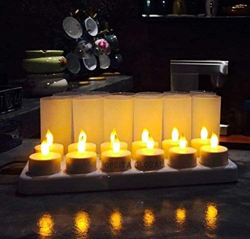 12 Frosted Brackets A Set of 12 Restaurant Quality Rechargeable Tea Lights/Flashing LED