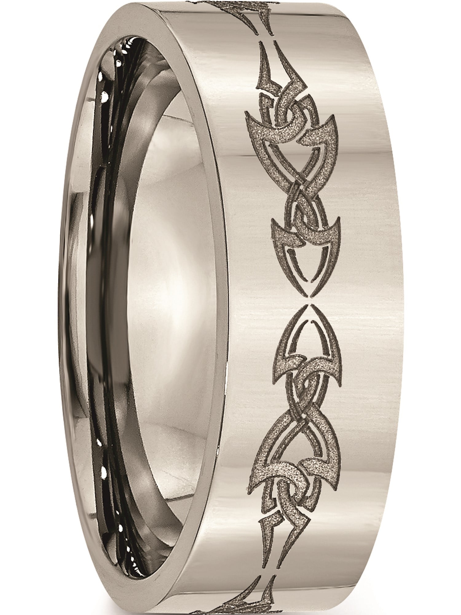 Titanium Flat 8mm Laser Design Polished Band