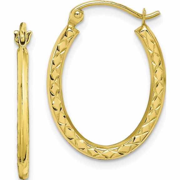 10K Yellow Gold Textured Hollow Oval Hoop Earrings (22 X 17) Made In Indonesia 10er250