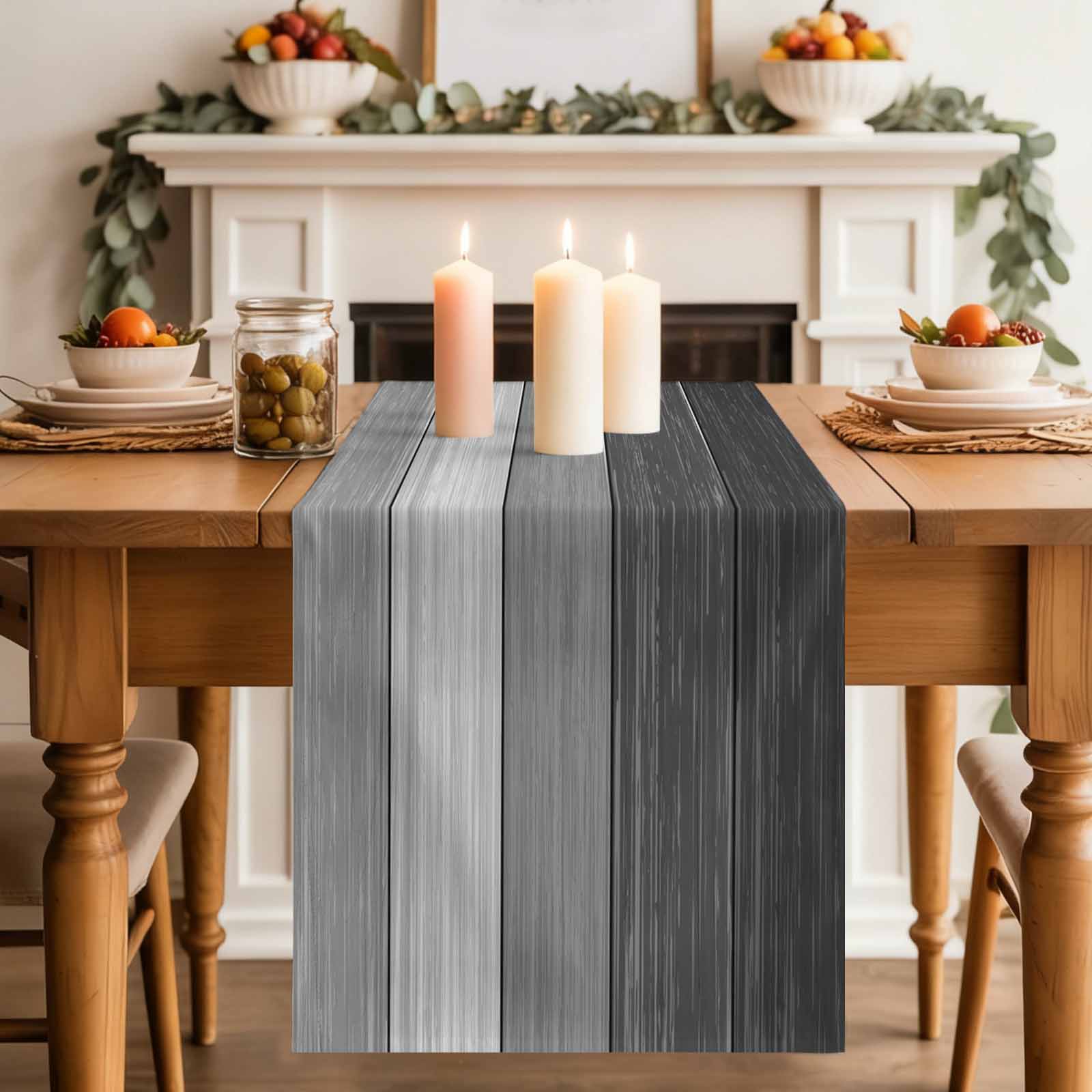 Grey Ombre Table Runner 72 Inches, Farmhouse Vintage Wooden Grain Texture Bed Runner Dresser Scarves Tabletop for Indoor Outdoor Parties/Ceremony/Banquet, 18" x 72"