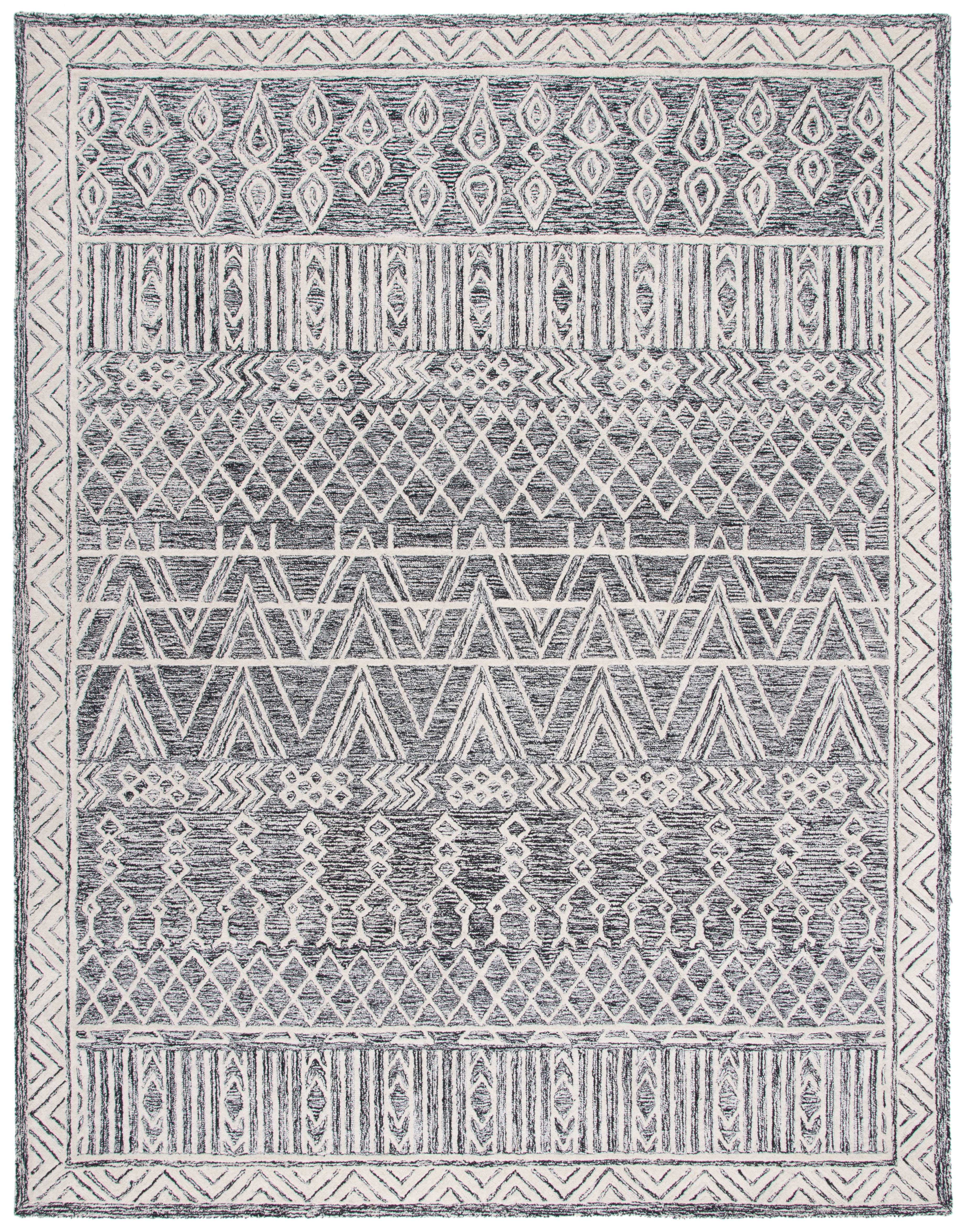 SAFAVIEH Abstract Alastar Geometric Wool Area Rug, Ivory/Black, 9' x 12'