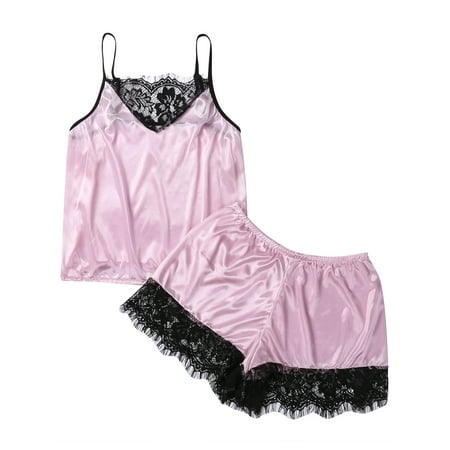 

One Opening Women Summer Pyjamas Set Nightwear Lingerir Pjs Satin Silk Sleepwear