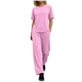thumbnail image 3 of Cutuoiiu Women Solid Color Oversized Short Sleeve Top and Wide Leg Pants Set Casual Two Piece Outfit Gifts, 3 of 8