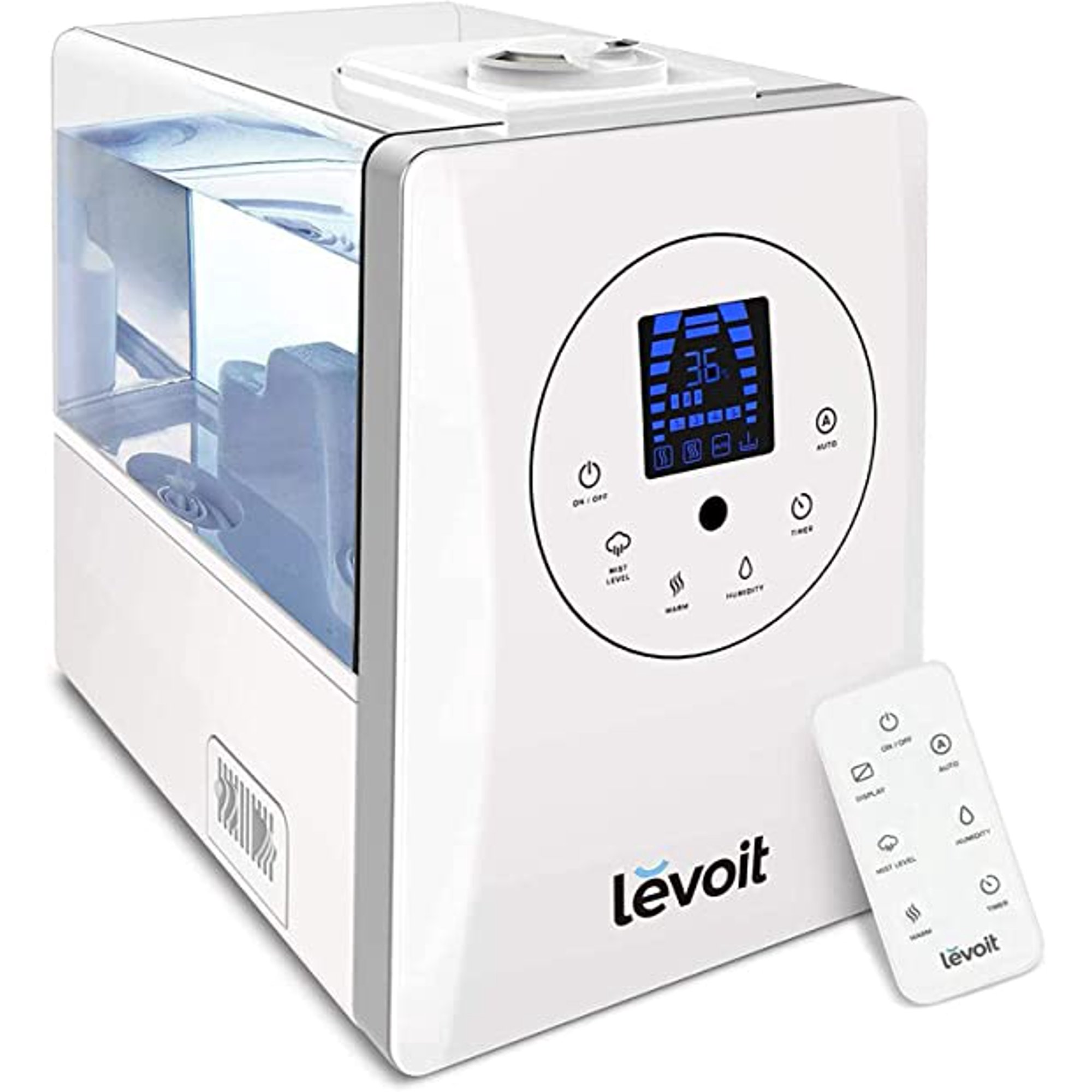 LEVOIT Humidifier for Bedroom, Warm and Cool Mist Humidifiers for Plants,  Large Room, 6L Air Humidifier with Remote Control, Essential Oil Tray,  Filterless, Auto Mode, Up to 60h, Display Off | Walmart
