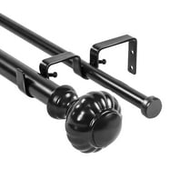 Urbanest Door Knob Manhattan 1" 5/8" Double Drapery Curtain Window Rod Set - 28" to 48", Black