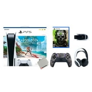 Sony Playstation 5 Disc Horizon Forbidden West Bundle with Extra Grey Camo Controller, White PULSE 3D Headset, Call of Duty Modern Warfare II and Camera