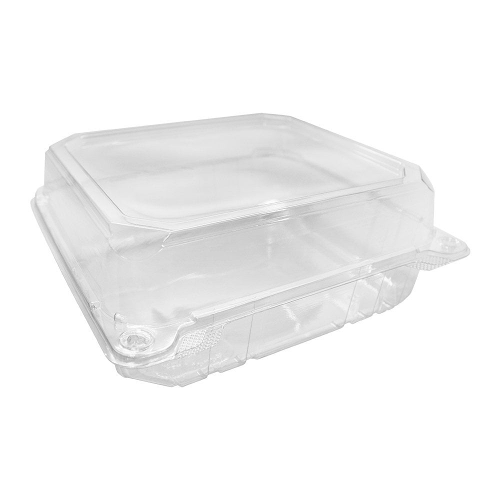 8" x 8" Clear Plastic Clamshell Food Containers with SnapOn Corners (125 Count) Durable Hinged
