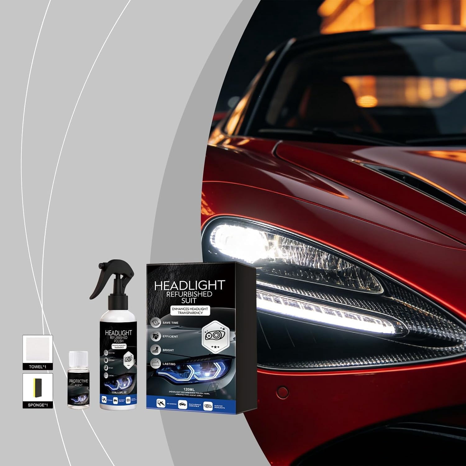 ClearDrive Headlight Restoration Kit – Advanced Remover for Yellowing & Oxidation, Restores Clarity with Ceramic Coating Protection, Universal Fit for Cars, Trucks, SUVs, and Motorcycles
