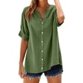 thumbnail image 2 of Women's Plus Size Cotton Linen Shirt, 3/4 Sleeve Button Down Blouse, Loose Fit Breathable Casual Top for Work, Daily Wear and Versatile Outfits JN L, 2 of 9