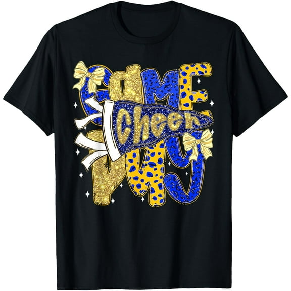 Preppy Game Day Football Mom Pennant Flag Cheer Blue & Gold T-Shirt tee