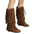 thumbnail image 3 of IUJSOY Cowboy Boots for Women Fringe Cowgirl Boots Suede Round Toe Mid Calf Boots Casual Low Heels, 3 of 6