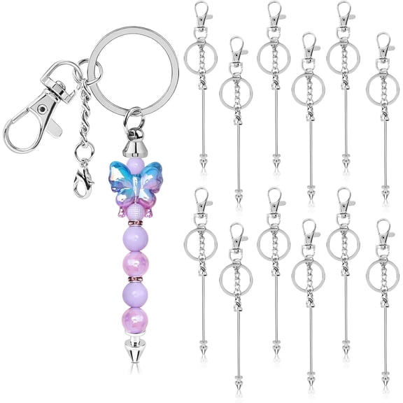 12pcs Beadable Keychain Bar, Silver Bead Keychain for DIY Pendant, Alloy Blank Key Chain Accessories for Beadable Gift Jewelry Making Supplies