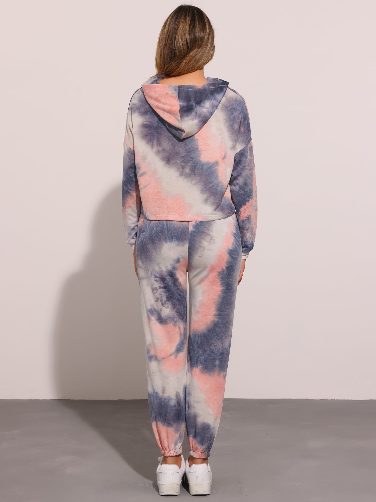 DARING DIVA Women's 2 Piece Tie Dye Hoodie Drawstring Sports Outfit L Pink Black