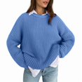 thumbnail image 2 of Womens Sweaters Fall Oversized Chunky Knitted Pullover Sweater Casual Long Sleeve Crewneck Cute Sweaters Blue XL, 2 of 10