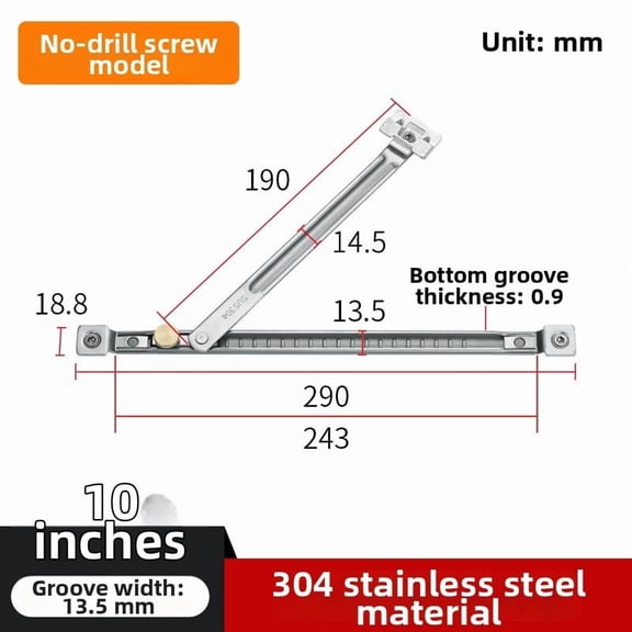 Venlox Window Restrictor 304 Stainless Steel No Drill Design for Casement Sliding Use 10Inch
