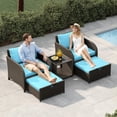 thumbnail image 6 of Patio Furniture Set 5-Piece, PE Rattan Wicker Outdoor Seating Sectional with Ottomans & Glass Coffee Table, All-Weather Conversation Set-Blue, 6 of 8