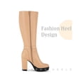 thumbnail image 3 of BLISSFUL STEP Women's Ankle Boots Faux Leather Knee High Buckle Chunky Heel Zip Up Boots Nude 6.5, 3 of 6
