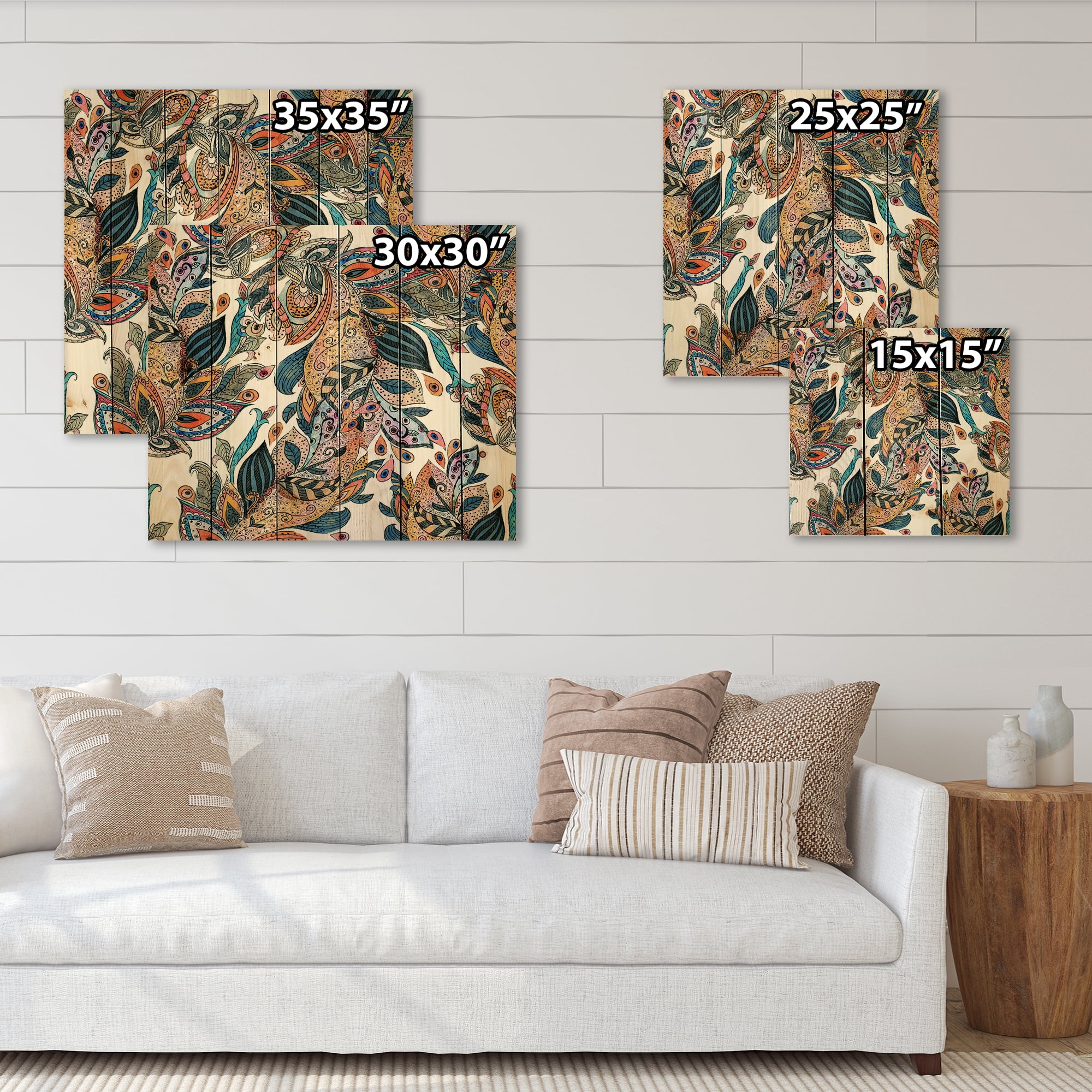 Designart 'Floral Seamless Abstract Texture Pattern' Traditional Print on Natural Pine Wood