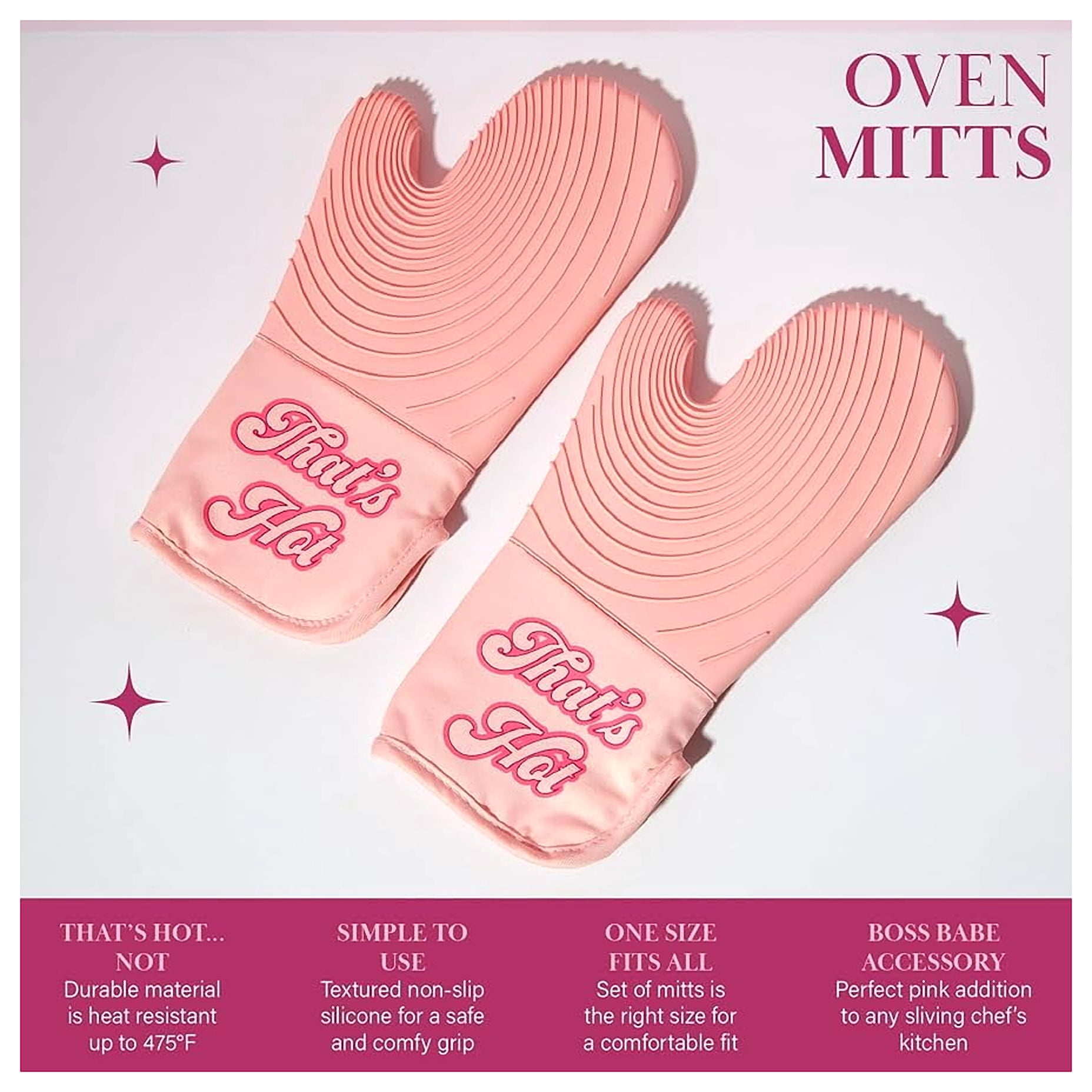 Paris Hilton THAT'S HOT Pink Oven Mitt Set, Heat Resistant Pot Holders Featuring Non-Slip Textured Silicone Grips, 2-Piece Set, Pink YUN8 YUN8